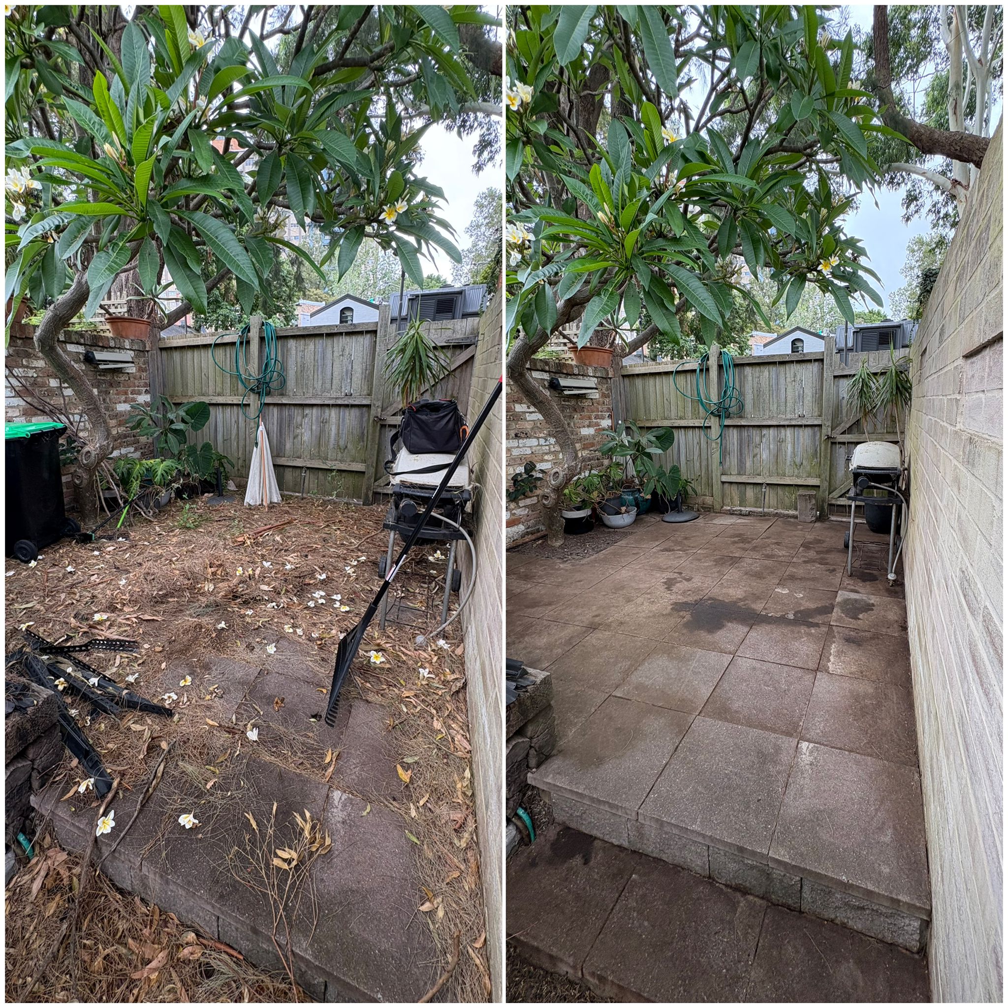 Property clean up before and after — courtyard restoration